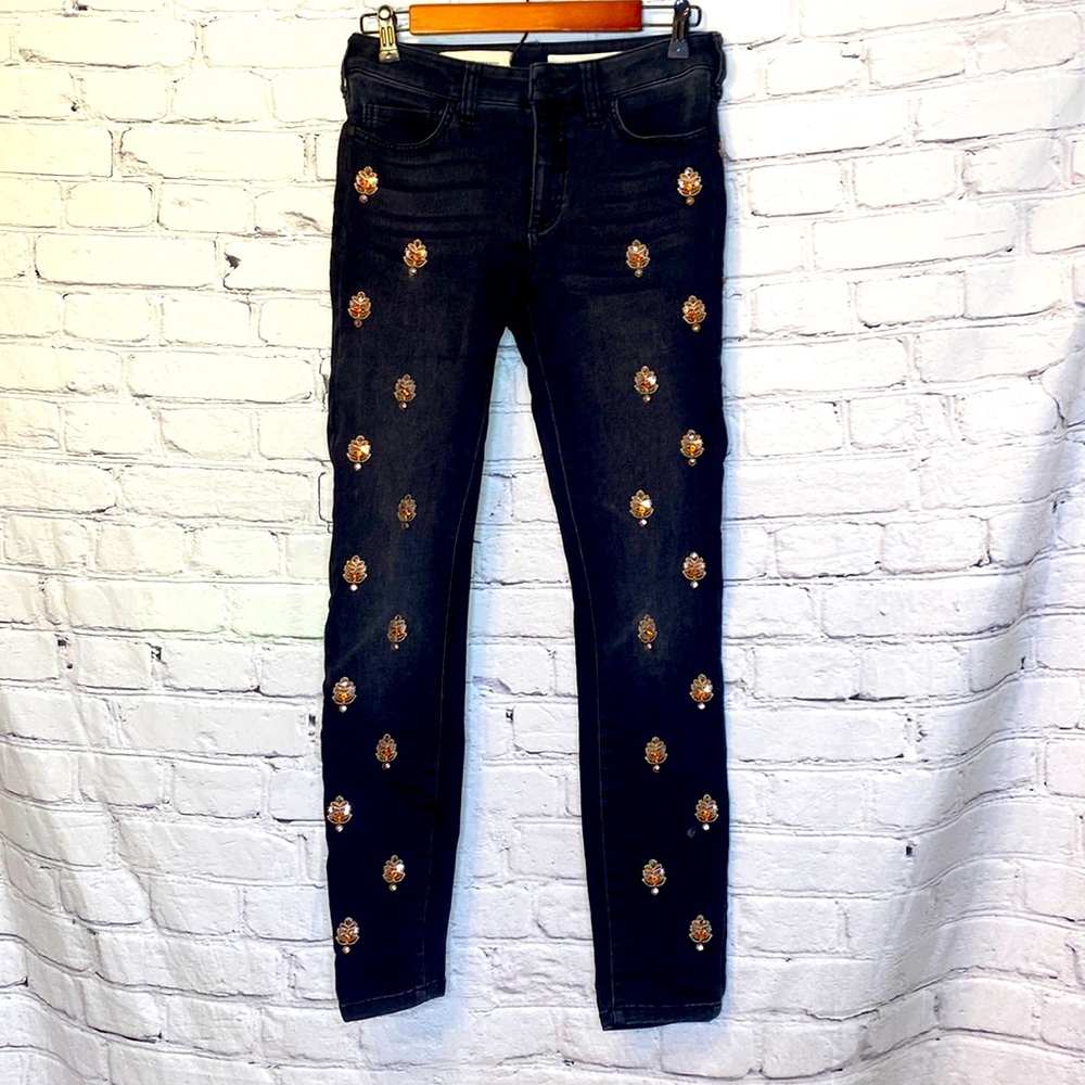 Anthropologie Pilcro And The Letterpress Black Jeweled Skinny Jeans Size 26